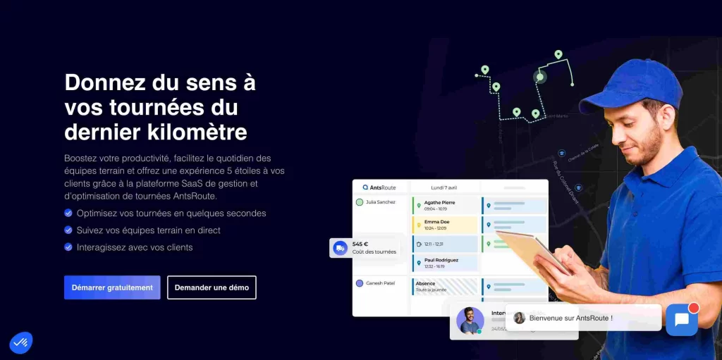 homepage du logiciel de gestion des techniciens itinérants antsroute