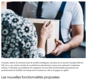 Press - Nomadia lance sa plateforme d'optimisation des livraisons urbaines Nomadia Delivery Fall 2024